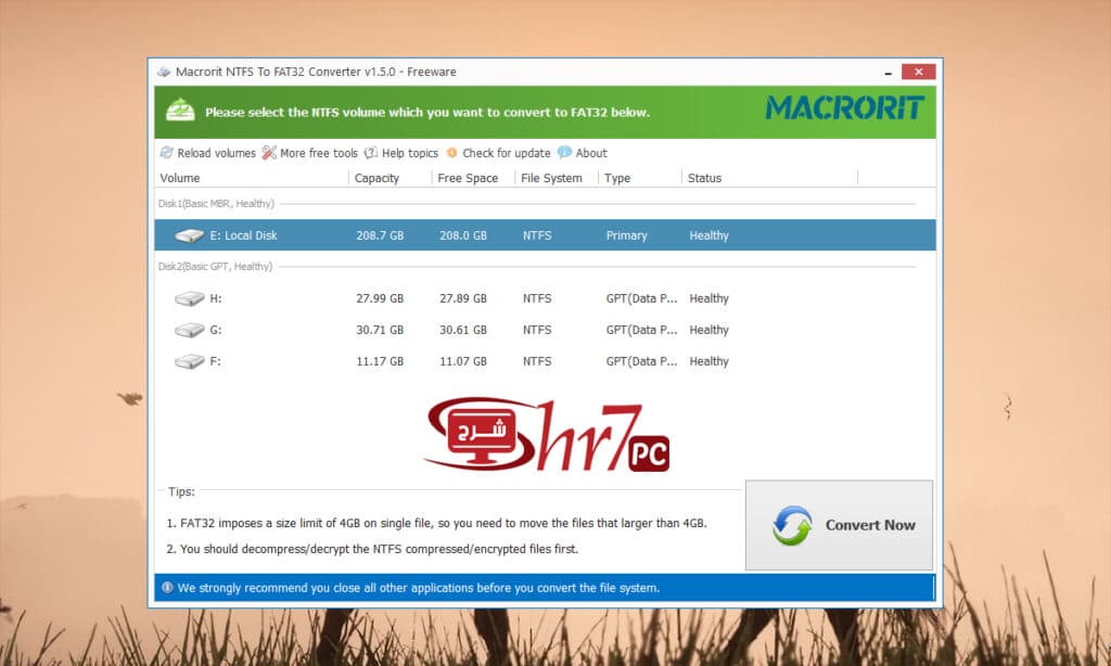 التحويل من NTFS الى FAT32 بأستخدام هذا البرنامج البسيط