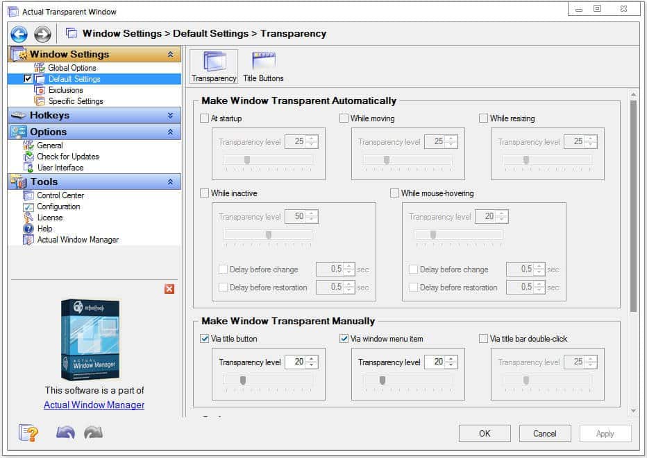 برنامج Actual Transparent Window  لتحويل نوافذ الويندوز إلى نوافذ شفافة