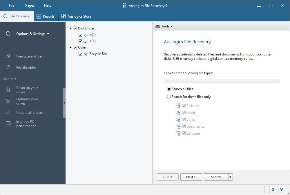 برنامج Auslogics File Recovery Professional  لاستعادة الملفات المحذوفة