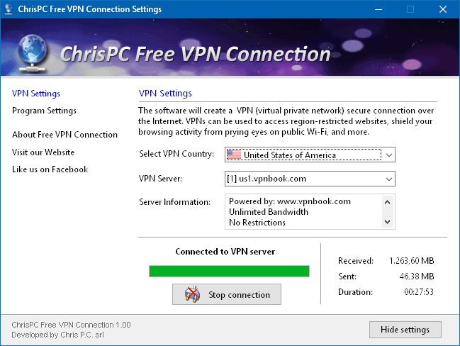 برنامج ChrisPC Free VPN Connection  لحماية الخصوصية على الإنترنت