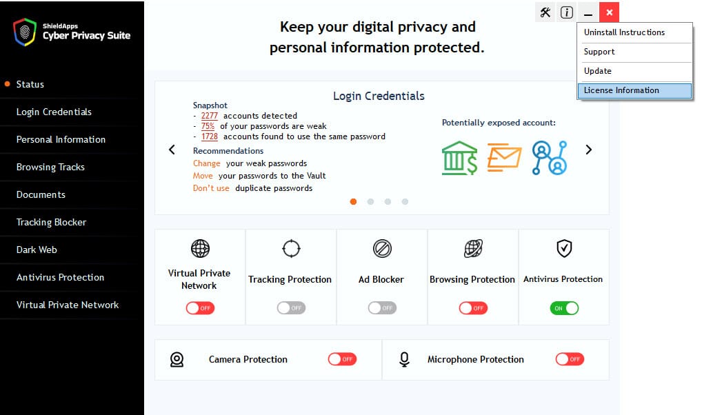 برنامج Cyber Privacy Suite  لحماية الخصوصية