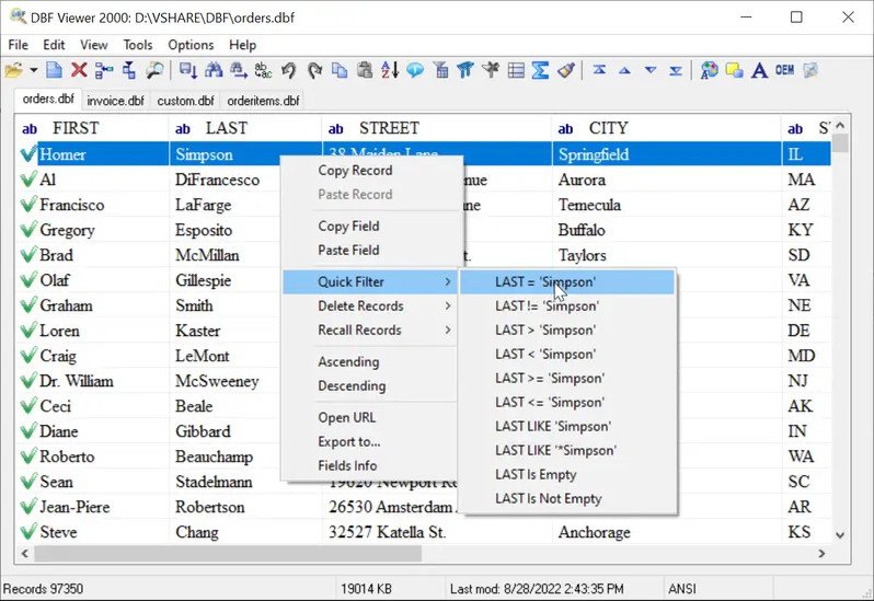 برنامج DBF Viewer 2000  لإدارة البيانات