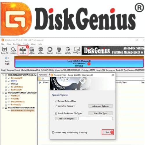برنامج DiskGenius Professional  لاستعادة الملفات والبيانات المحذوفة