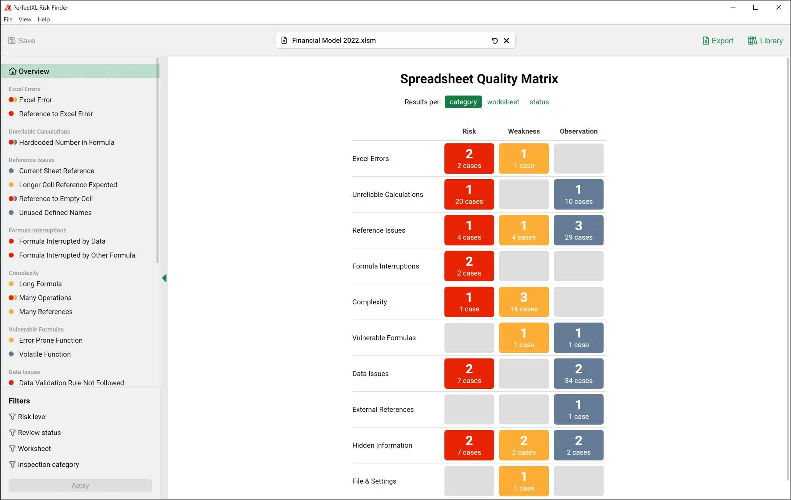 برنامج PerfectXL Risk Finder  لتحليل جداول بيانات Excel
