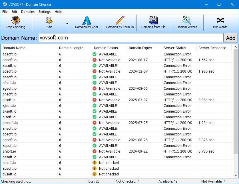 برنامج VovSoft Domain Checker  للبحث عن اسماء النطاقات المميزة