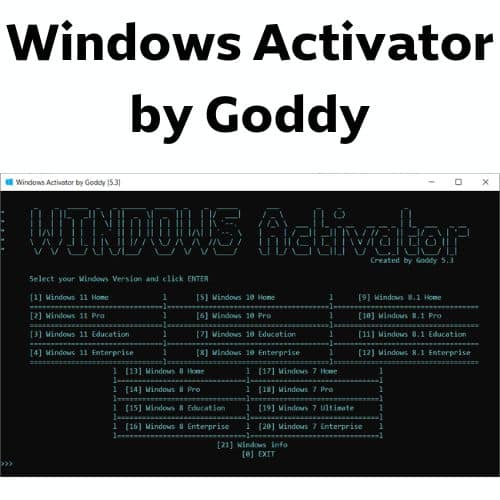 برنامج Windows Activator by Goddy  لتفعيل جميع إصدارات الويندوز