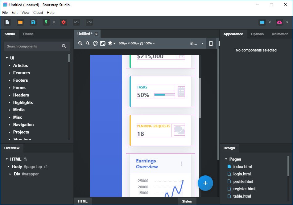 برنامج Bootstrap Studio  لتصميم صفحات الويب