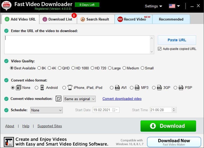 برنامج Fast Video Downloader  لتحميل الفيديوهات من الإنترنت