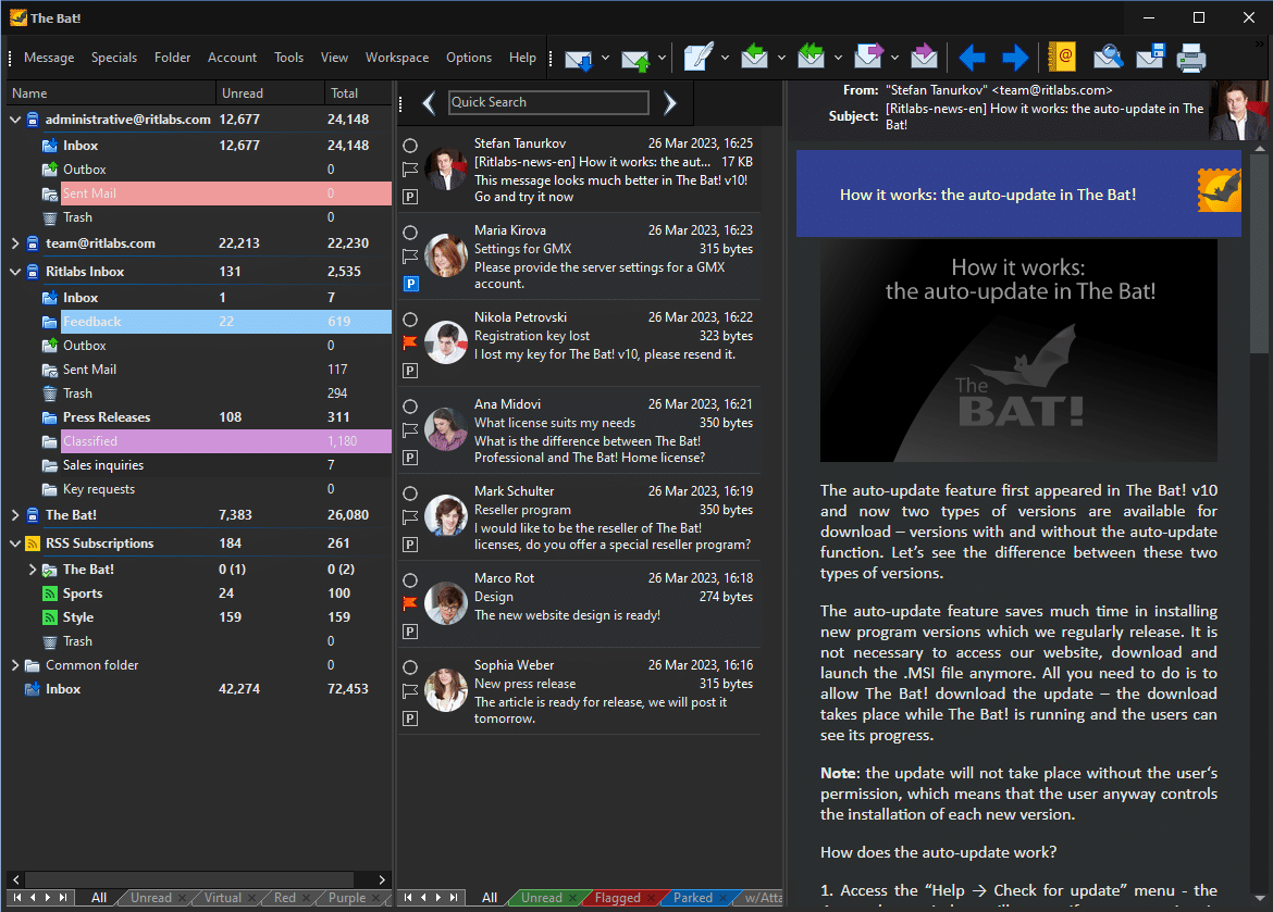 برنامج The Bat! Professional  لإدارة البريد الالكتروني والتحكم به