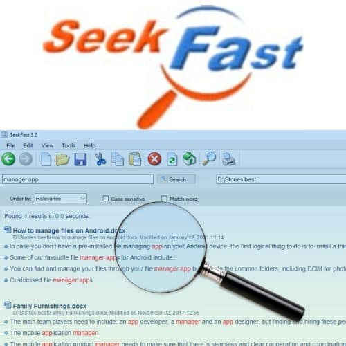 برنامج SeekFast  للبحث عن النصوص والملفات