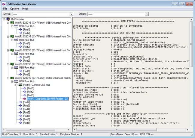 برنامج USB Device Tree Viewer لإدارة اتصالات USB