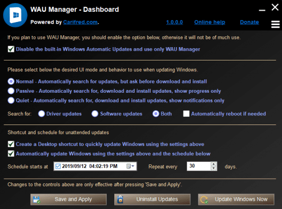 برنامج WAU Manager لإدارة تحديثات الويندوز