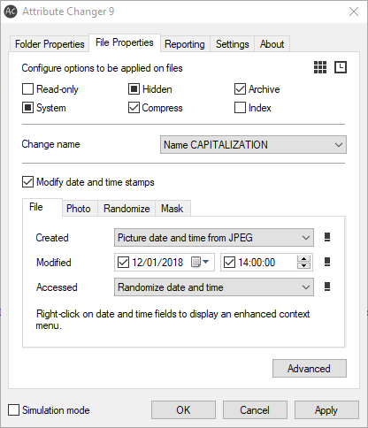 برنامج Attribute Changer  لتعديل خصائص وتواريخ الملفات