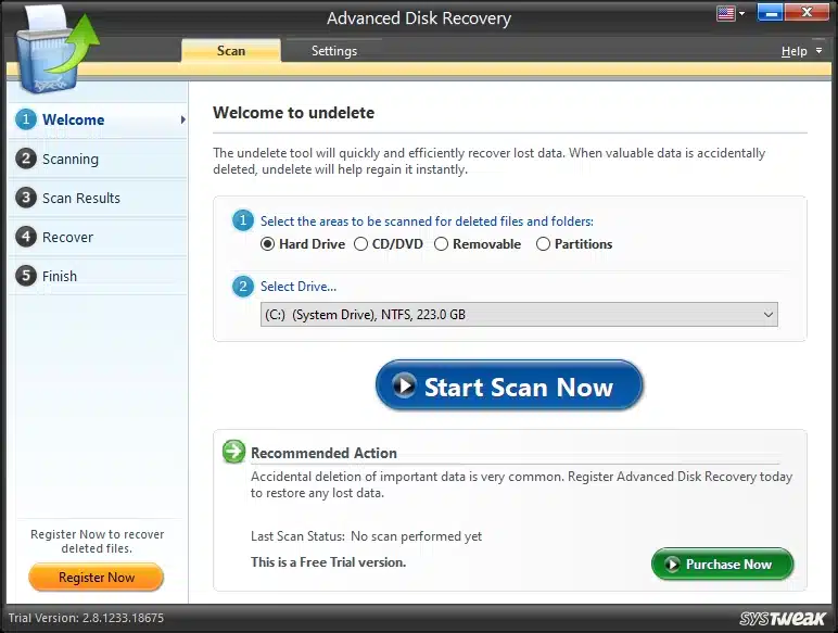 برنامج Systweak Advanced Disk Recovery لاستعادة الملفات المحذوفة