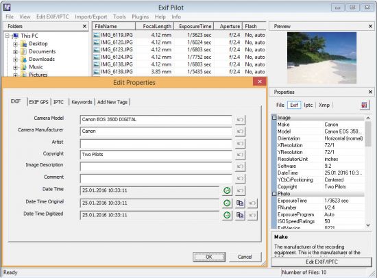 برنامج Exif Pilot إداره الميتا داتا