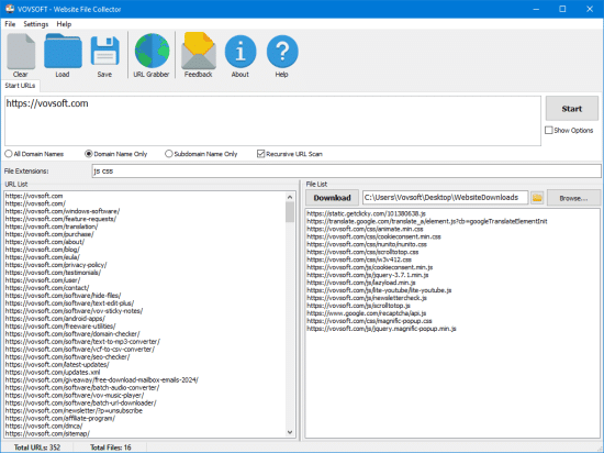 برنامج VovSoft Website File Collector لتنزيل أنواع محددة من الملفات من المواقع الإلكترونية