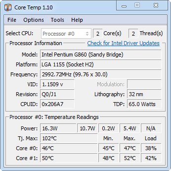 برنامج Core Temp لمراقبة درجة حرارة الجهاز