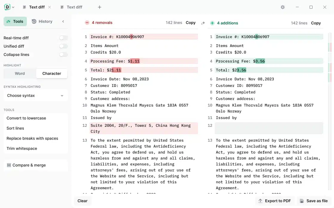 برنامج Diffchecker لمقارنة ملفين والعثور علي الاختلاف بينهما
