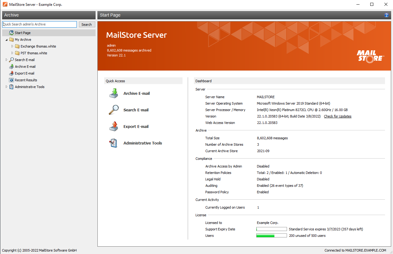 برنامج MailStore Server Edition لحفظ وأرشفة رسائل البريد الإلكتروني