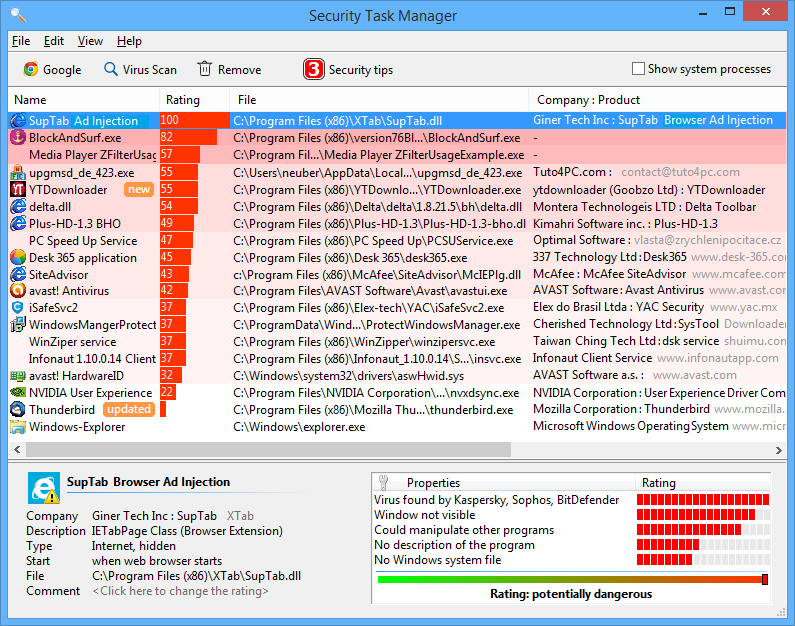 برنامج Security Task Manager لتحليل جميع العمليات قيد التشغيل على جهازك