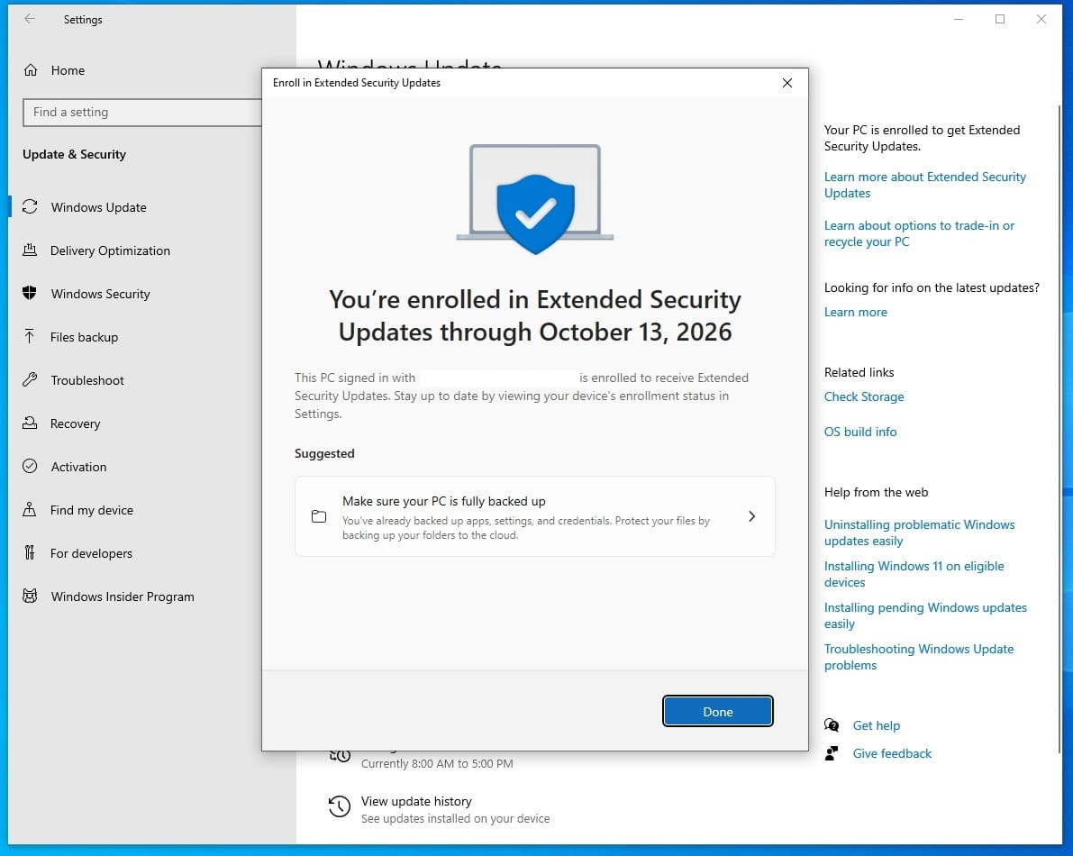 برنامج Windows 10 Consumer ESU Enrollment | للتحديثات الأمنيه لويندوز ...
