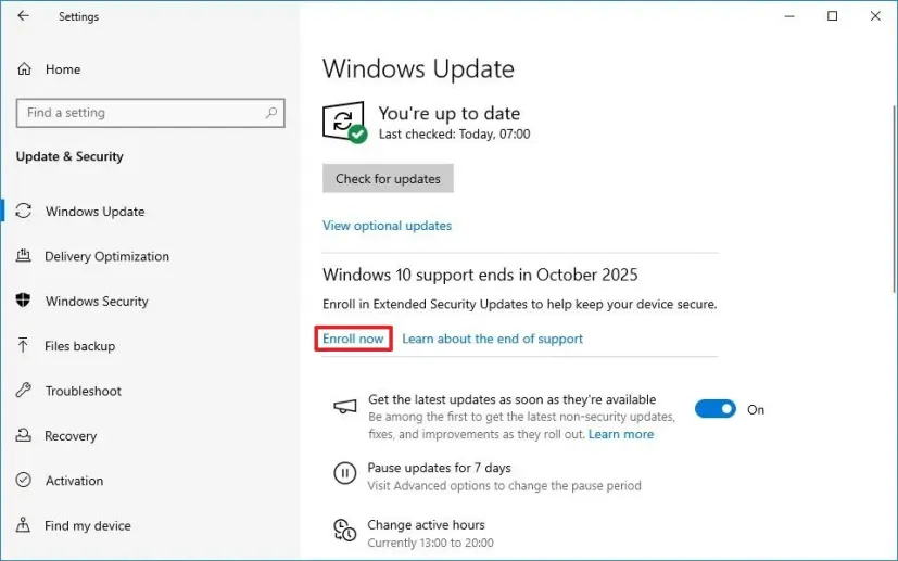 برنامج Windows 10 Consumer ESU Enrollment للتحديثات الأمنيه لويندوز 10