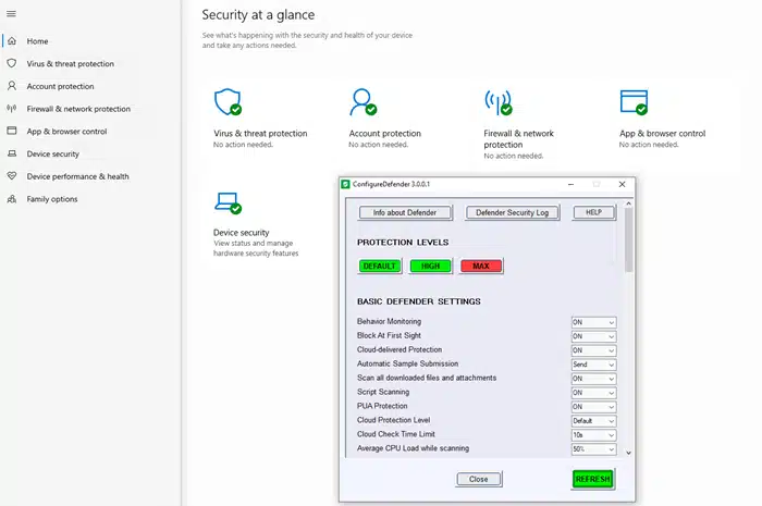برنامج ConfigureDefender لأدارة حماية ويندوز 10