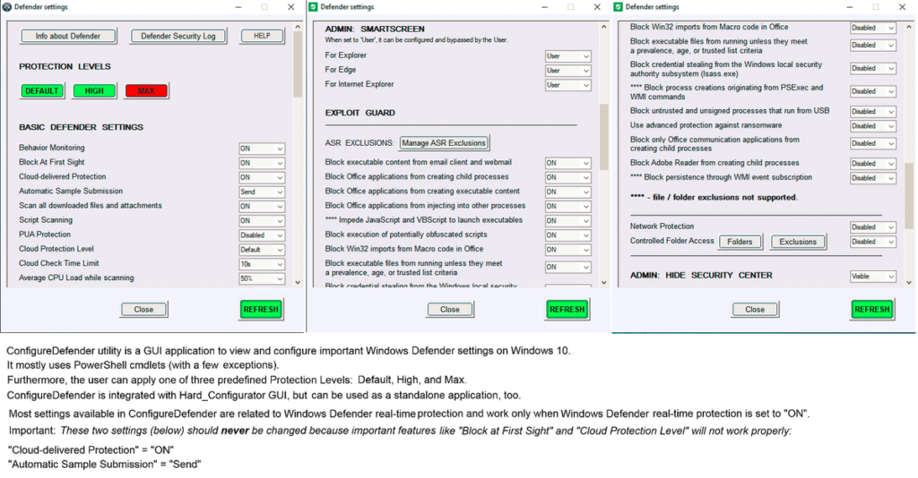 برنامج ConfigureDefender لأدارة حماية ويندوز 10