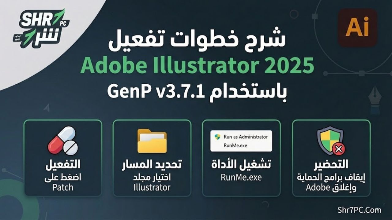 شرح خطوات تفعيل برنامج Adobe Illustrator 2025 بإستخدام GenP.v3.7.1-CGP