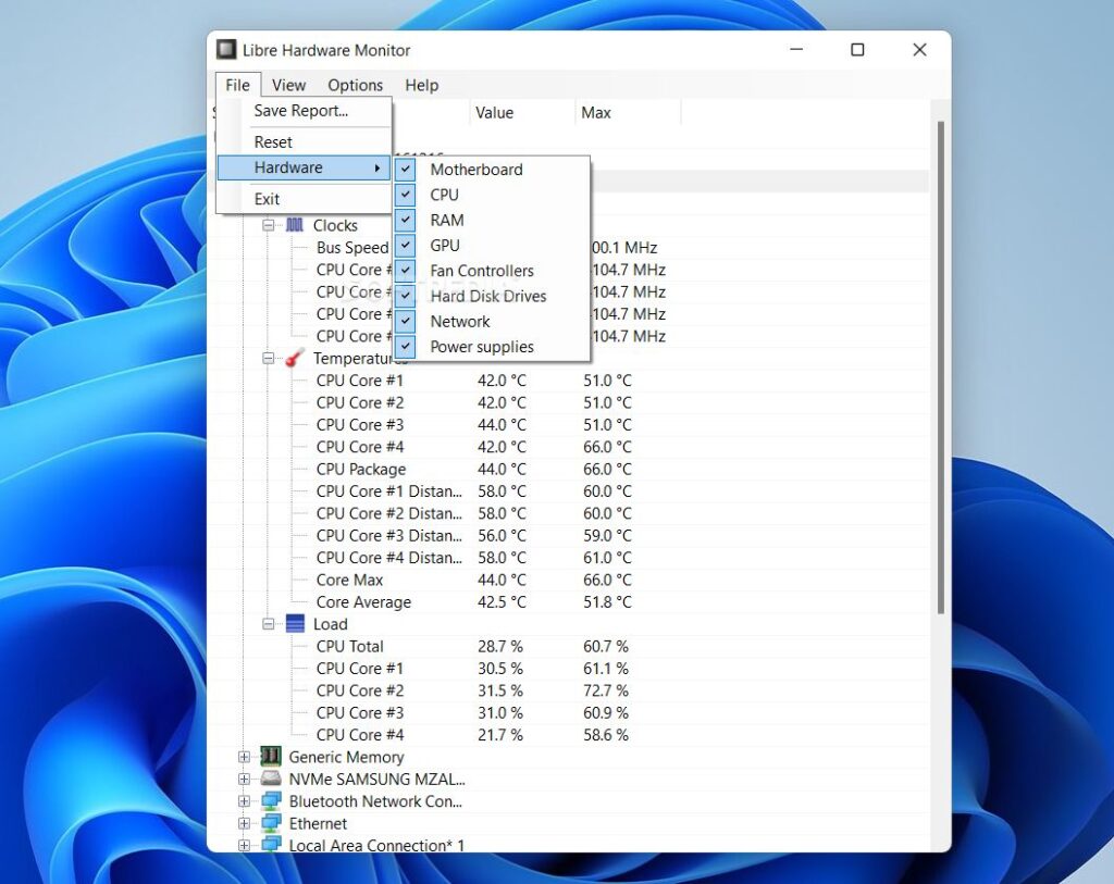 برنامج Libre Hardware Monitor لمراقبة اداء أجهزة الكمبيوتر
